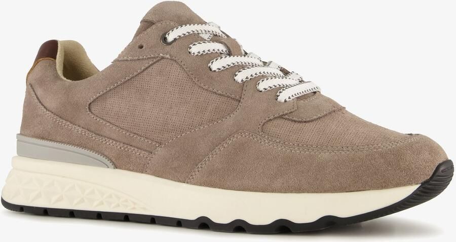 Van Beers suède heren sneakers taupe Bruin Echt leer Uitneembare zool