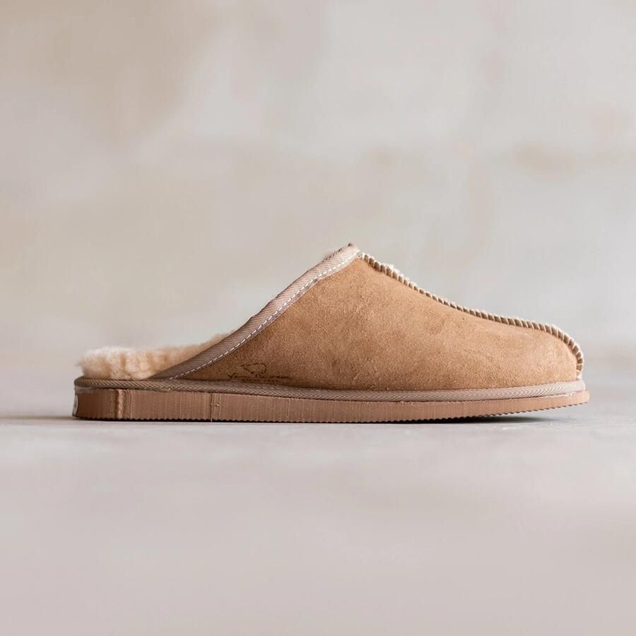 Van Buren Sinds 1861 Lamsvacht Heren Slipper Instap Pantoffel Camel