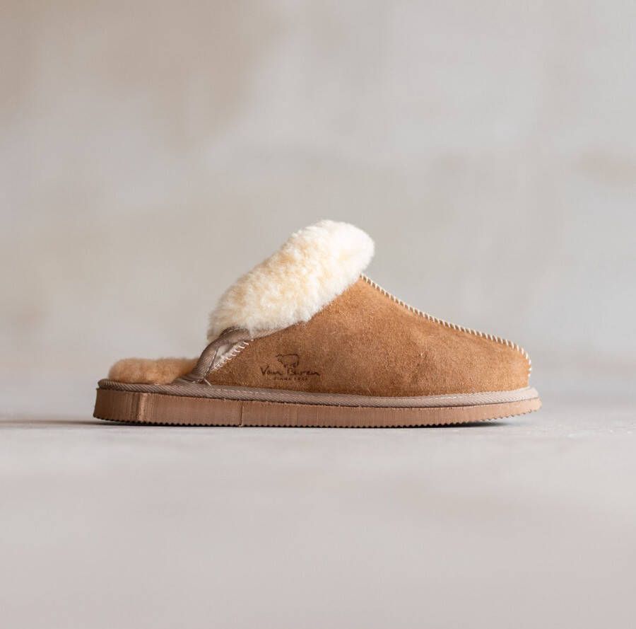 Van Buren Bolsward BV Schapenvacht pantoffels Lamsvacht dames slippers Camel - Foto 1