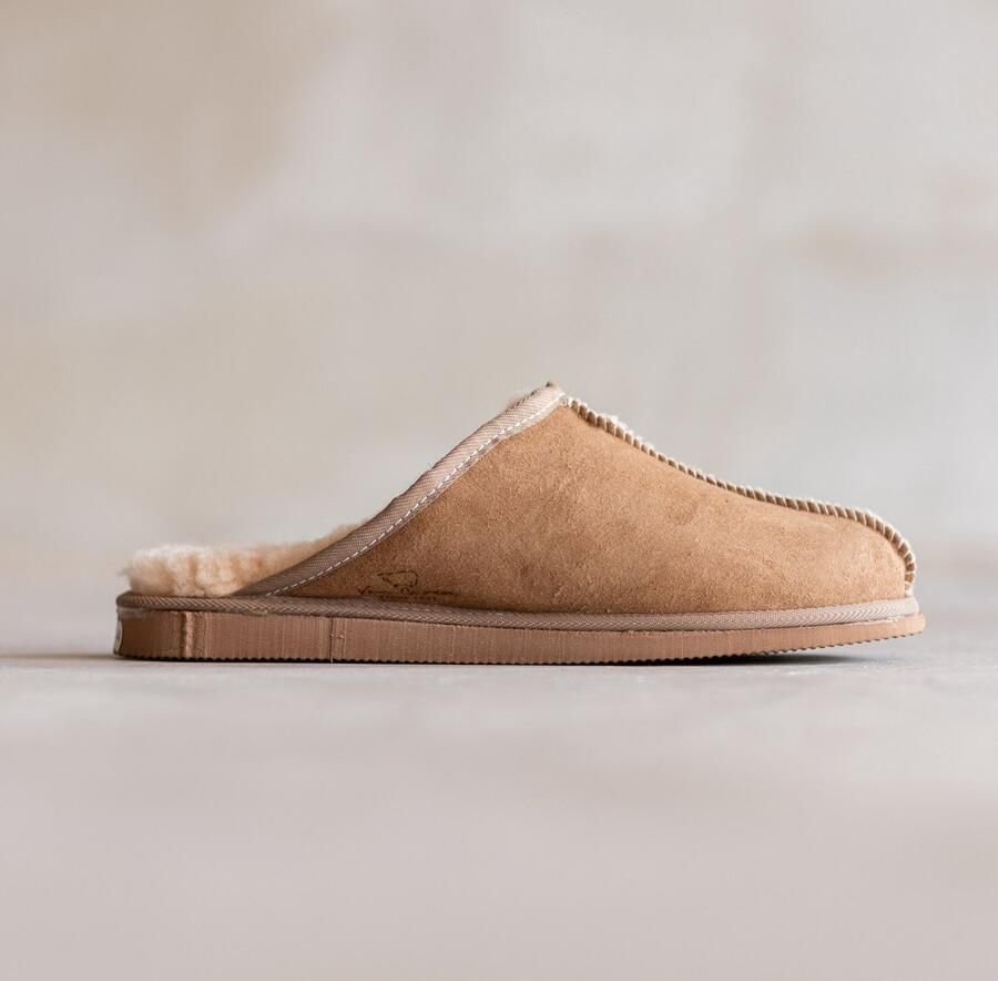 Van Buren Sinds 1861 Schapenvacht pantoffels Lamsvacht heren slippers Camel