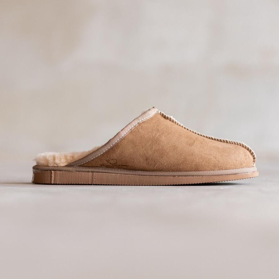 Van Buren Sinds 1861 Schapenvacht pantoffels Lamsvacht heren slippers Camel