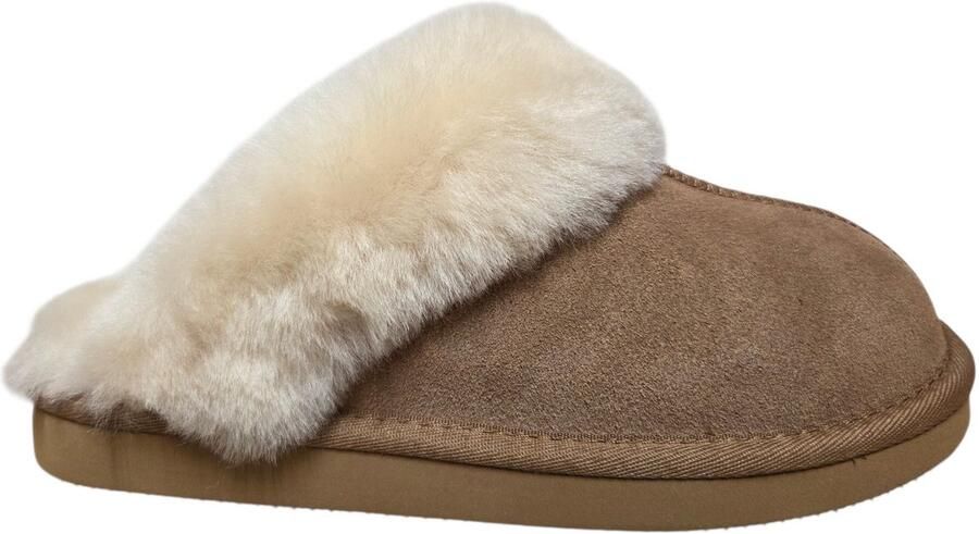 Van Buren Sinds 1861 van Buren Slippers Lumi Camel Open Pantoffels Lamsvacht Gevoerde Sloffen