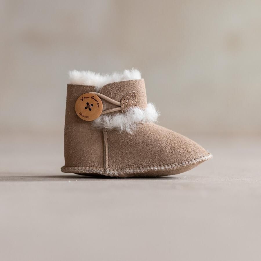 Van Buren Sinds 1861 Wollen babyslofjes Davin 100% schapenvacht Babyschoentjes van lamsvacht Taupe