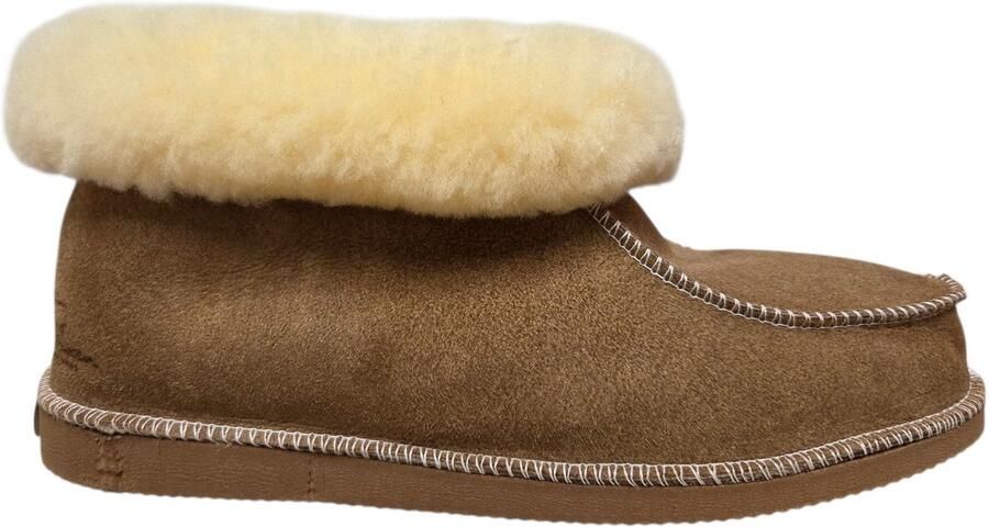 Van Buren Dames Pantoffels Camel Lamsvacht Rubberen Zool