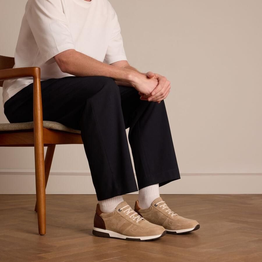 Van Lier Heren Beige Positano suède sneakers