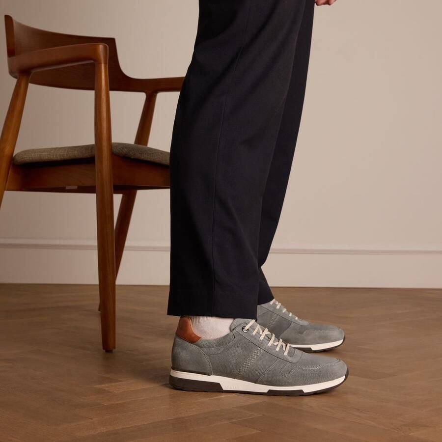 Van Lier Heren Grijze suède sneakers met leren details