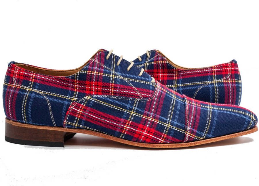 VanPalmen Nette schoenen Schotse Ruit blauw kleurrijke herenschoenen met print