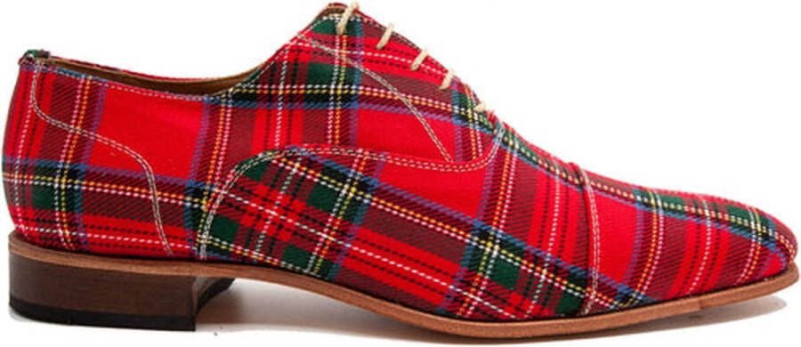 VanPalmen Nette schoenen Schotse Ruit rood leer en textiel topkwaliteit