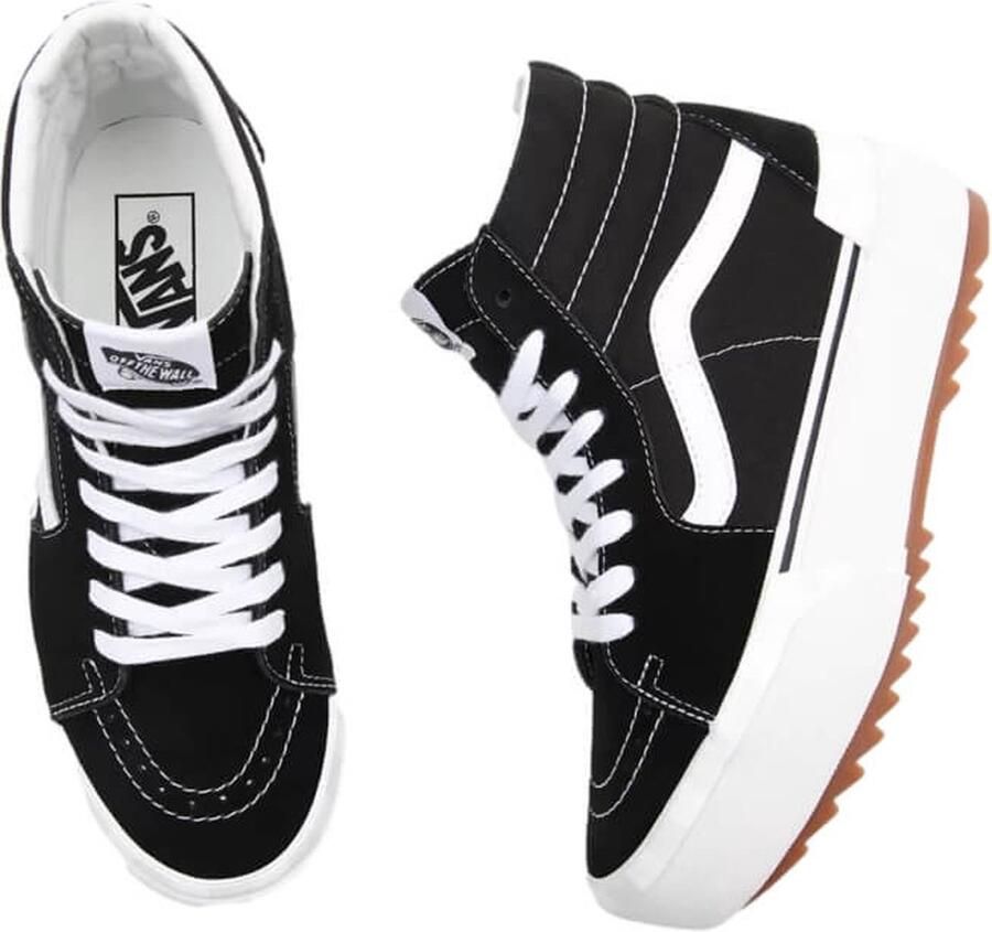 Vans Ua Sk8 Hi Stacked Suede Canvas Black Blanc Sneaker - Foto 5