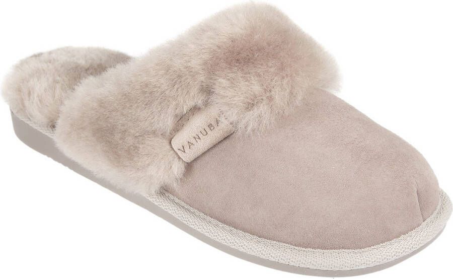 Vanuba LuLu- Leren dames Pantoffels Sloffen gevoerd met schapenvacht. Bruin Beige