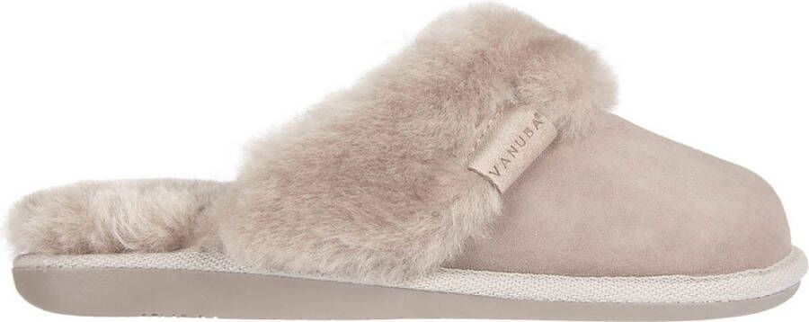 Vanuba LuLu- Leren dames Pantoffels Sloffen gevoerd met schapenvacht. Bruin Beige