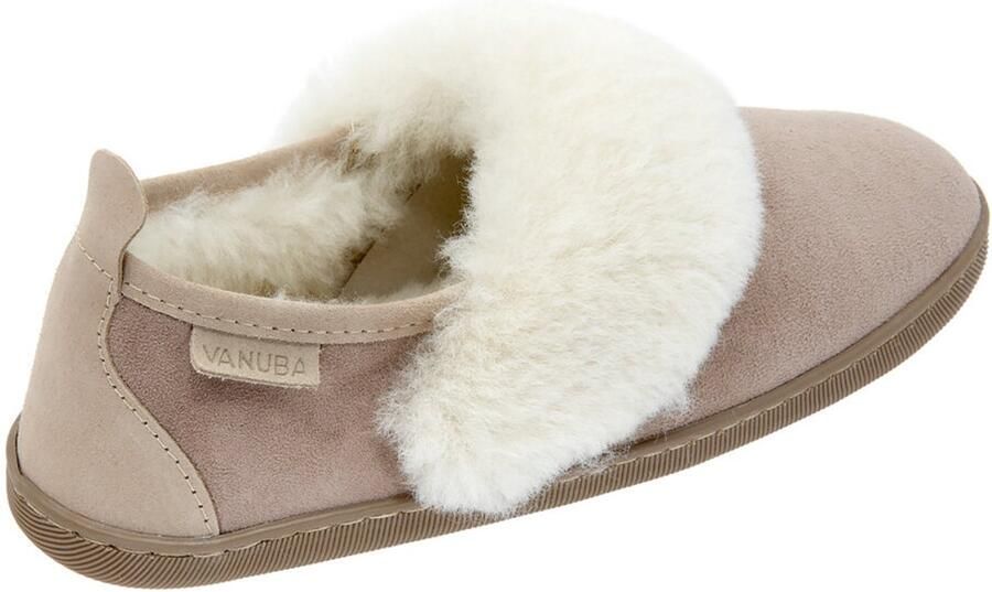 Vanuba Cormo Dames Sloffen Beige Wit Natuurlijke Schapenwol