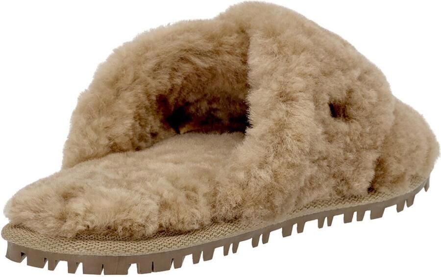 Vanuba Kerry Dames Sloffen Beige Ovcza Skóra Twee Kruispanden