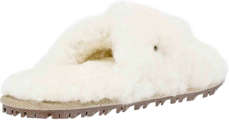 Vanuba Kerry Dames Pantoffels Witte Kleur Schaap Wol Twee Gekruiste Bandjes