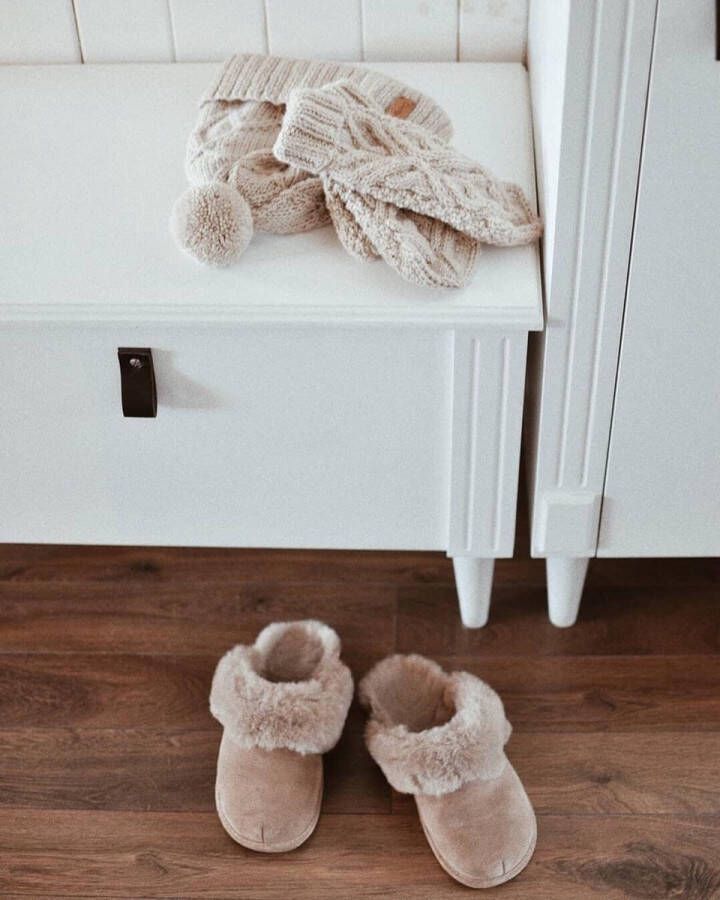 Vanuba LuLu- Leren dames Pantoffels Sloffen gevoerd met schapenvacht. Bruin Beige - Foto 2