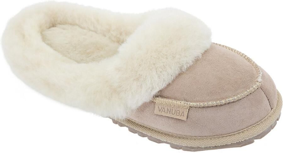 Vanuba Najdi II Luxe Dames Pantoffels 41 Handgemaakt Natuurlijk Suède & Schapenwol Warm & Ultrazacht Grijs Wit