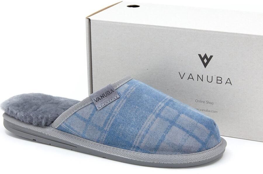 Vanuba Newcastle Premium Heren Pantoffels Schotse Ruit Olijfgroen Wolgevoerd Natuurlijk Leer