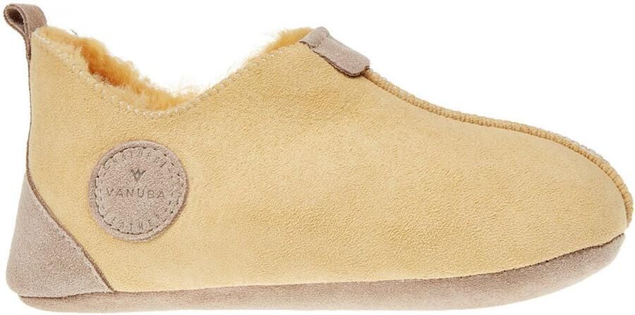 Vanuba Oxford Kinderen Pantoffels Musrtard Natuurlijke Schapenleer Zachte Zool