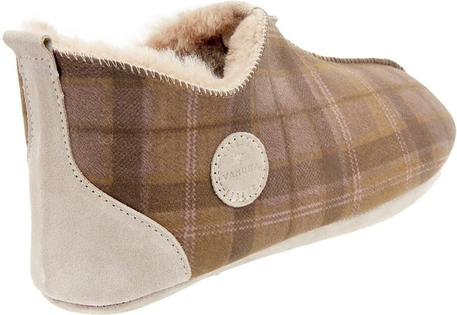 Vanuba Oxford Serie Dames Pantoffels Beige Tartan Zachte Schapenvacht