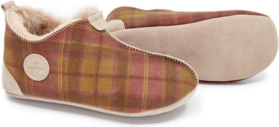 Vanuba Oxford Tartan Damespantoffels Suède Schapenwol Comfortabel & Warm