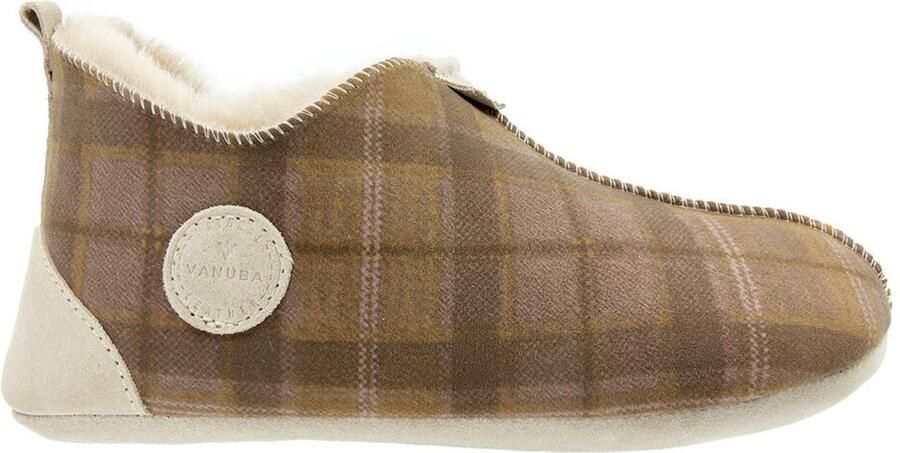 Vanuba Oxford Tartan Heren Pantoffels Beige 44 Traditionele Folkinspiratie