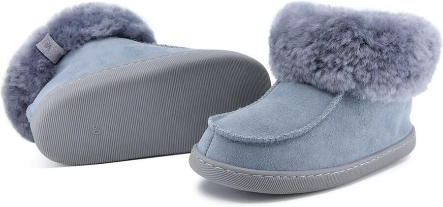 Vanuba Peppin Luxe Kinder Pantoffels 100% Natuurlijk Schapenleer & Wol Handgemaakt Scandinavisch Design Anti-slip Zool Beige