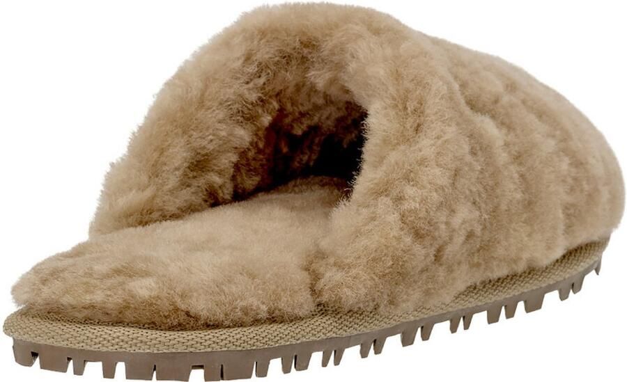 Vanuba Shannon Dames Sloffen Beige Owczej Skórze Comfortabel