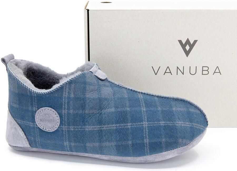 Vanuba Oxford Tartan Heren Sloffen Leren Bovenstuk Beige