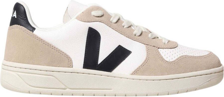 Veja Witte leren herensneakers met bruine suède inzetstukken Wit