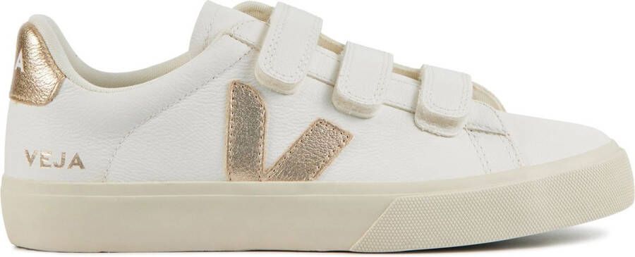 Veja Recife Logo Sneakers Duurzaam Leer Extra Wit en Platine Wit Dames