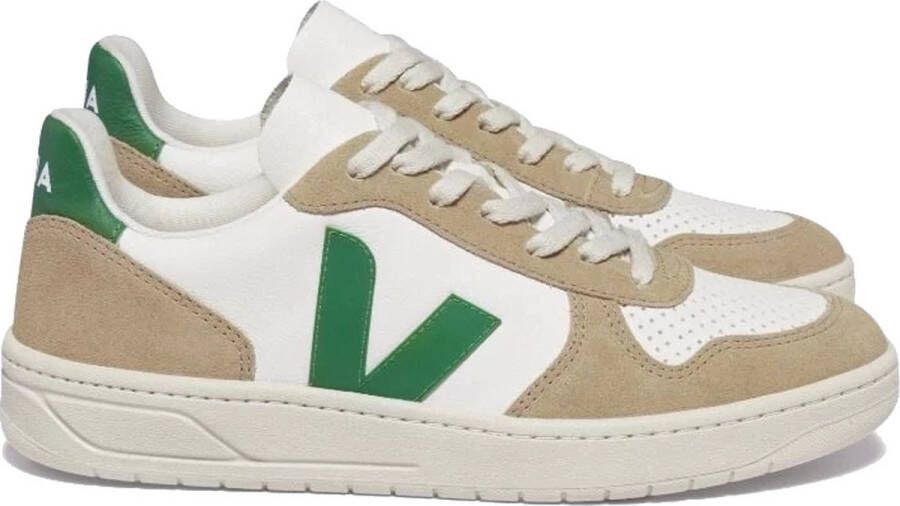 Veja Witte Leren Sneakers met Beige Suède Inzetstukken White Heren