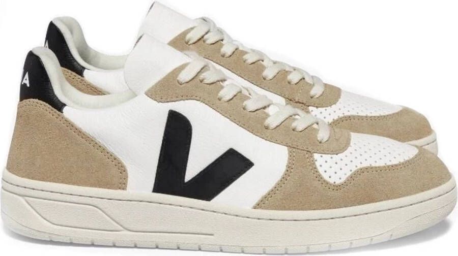 Veja Witte leren herensneakers met bruine suède inzetstukken Wit