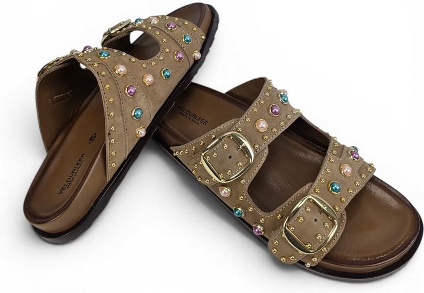 Velourleer Dames Slippers Suède Look Muiltjes met Kleurrijke Kralen & Gouden Studs Comfortabele Instappers voor Lente & Zomer
