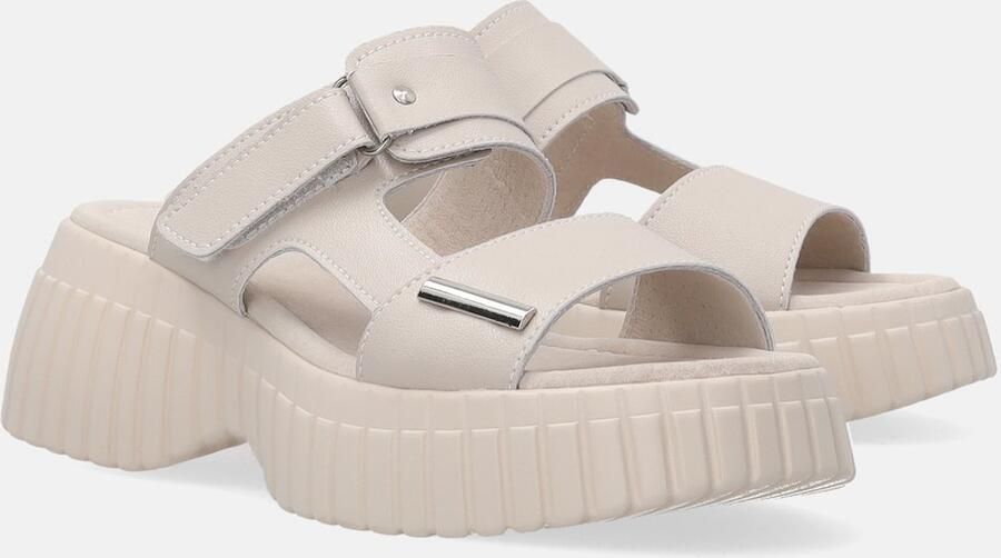 Venezia Beige leren dames-slippers Plateauzool Verstelbare bandjes