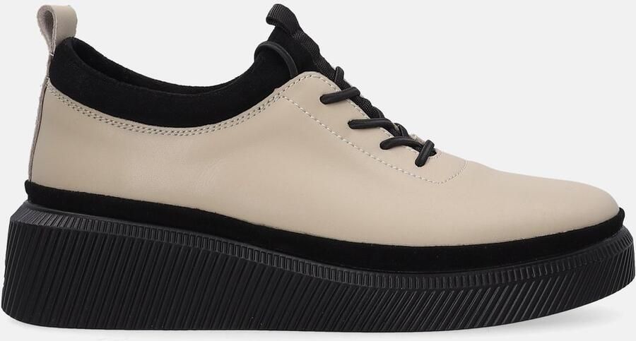 Venezia Beige Leren Damessneakers Plateauzool