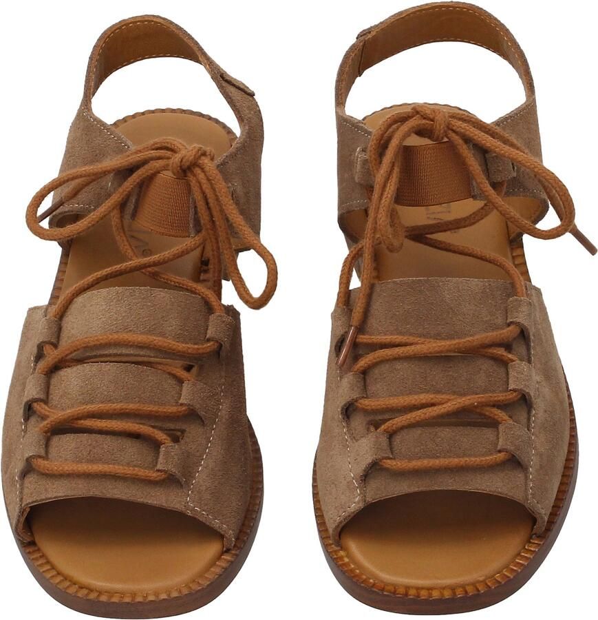Venezia Beige Dames Sandalen Platte Sandalen Suède Koordsluiting