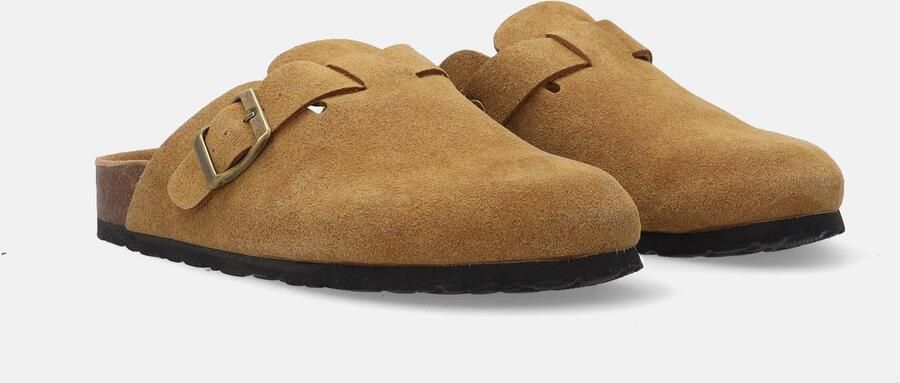 Venezia Beige Suède Slippers Verstelbare Gesp