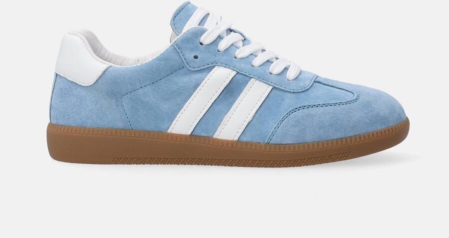 Venezia Dames Retro Sneakers Blauw Suède en Glad Leer