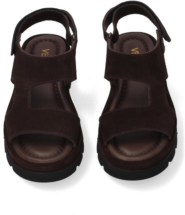 Venezia Dames Suède Sandalen Bruin Klittenbandsluiting