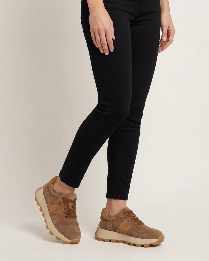 Venezia Bruine Dames Sneakers Suède Bruine Inzetstukken