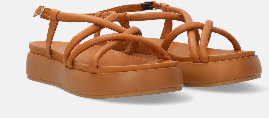Venezia Bruine Leren Sandalen Gevlochten Bandjes