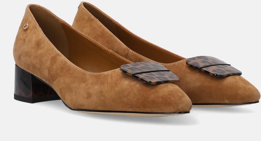 Venezia Bruine suède pumps Dierenprint Hak van