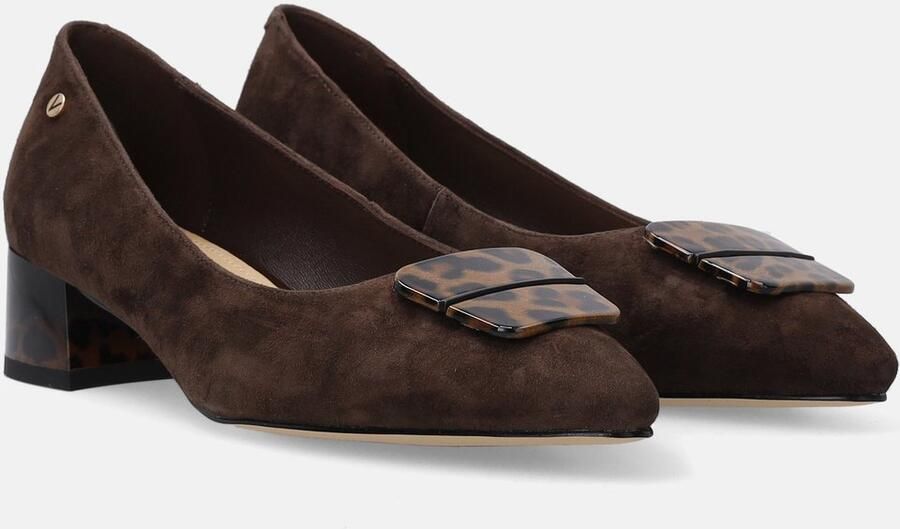 Venezia Bruine suède pumps Hak van Decoratie met dierenprint