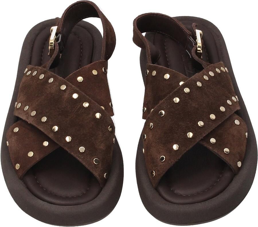 Venezia Bruine Suède Sandalen Gesp Studs