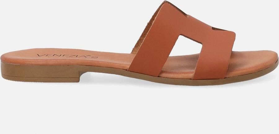 Venezia Dames Leren Slippers Bruin