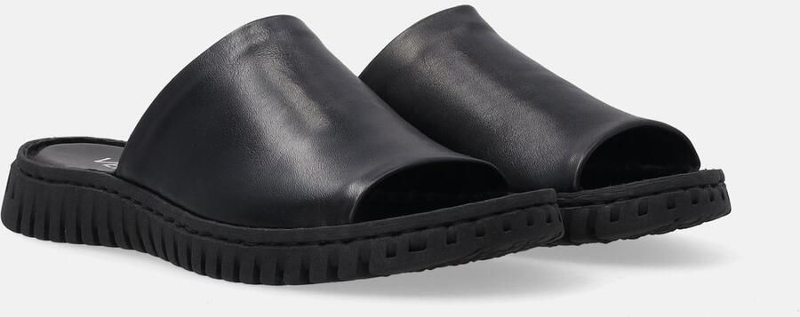 Venezia Dames Slippers Leren Slides Zwart Brede Band