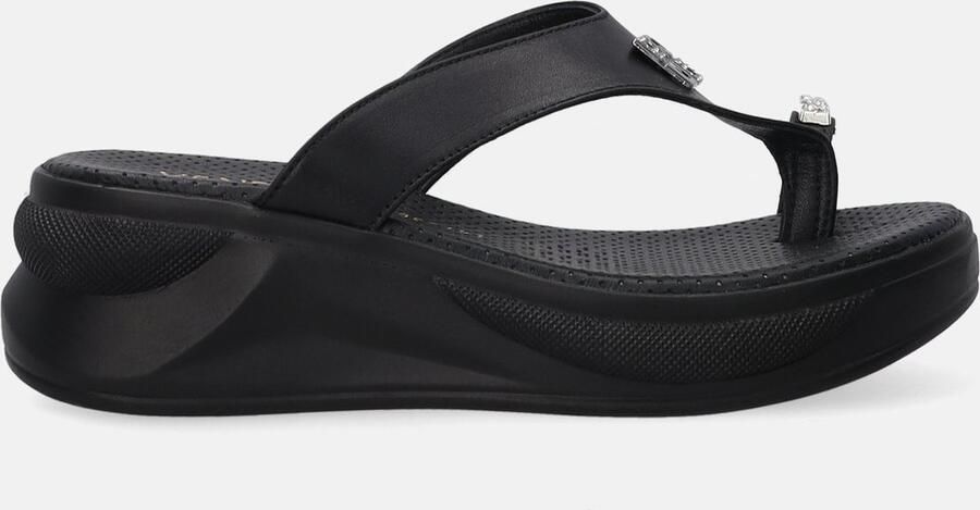 Venezia Dames zwarte leren sleehak slippers