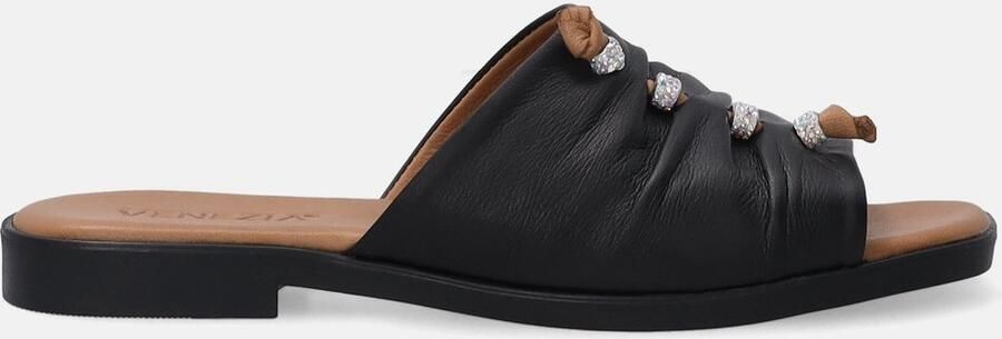 Venezia Dames Zwarte Leren Slippers met Gekreukelde Schacht