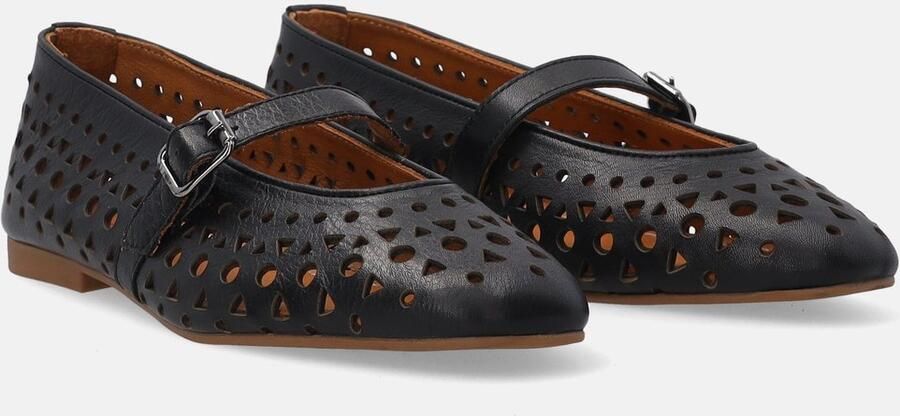 Venezia Damesballetflats Ballerina's Zwart Geperforeerd Met bandje