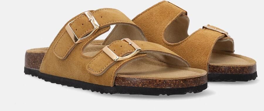 Venezia Bruine dames-slippers Suède Twee gespen
